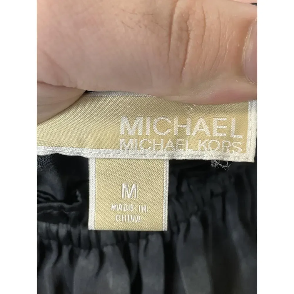Michael Michael Kors Blouse Womens Medium Black Animal Print Smocked Long Sleeve